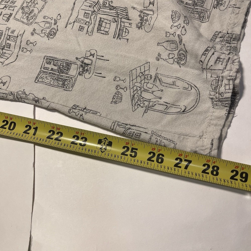 Cali 1850 M Linen Rayon Pants Beige European Cafe Sketch Print Wide Leg Vacation - Picture 6 of 11